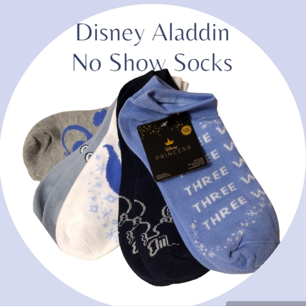 NWT Disney Princess Blue Aladdin No Show Socks Sz 4-10